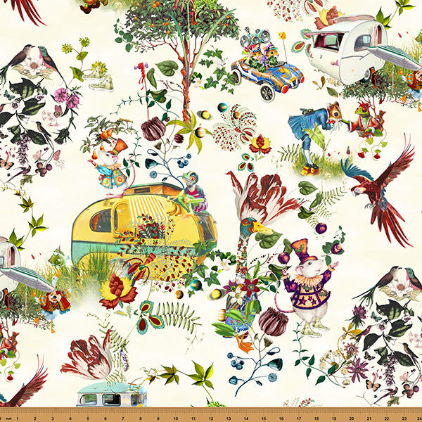 Cream Campers Mousing Around 43"/44" Fabric Per Yard