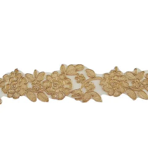 Yaya Han Sew on Fae Flower Trim 2.5" Gold - Per Yard