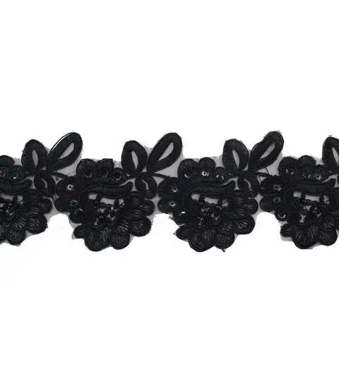 Yaya Han Sew on Fantasy Flower Trim 3.63'' Black - Per Yard