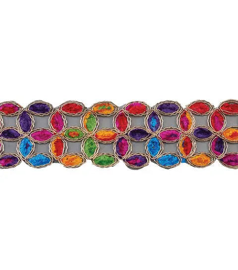 Yaya Han Sew on Tribal Chenille Tie Dye Link Trim 2.25'' Multi Color - Per Yard