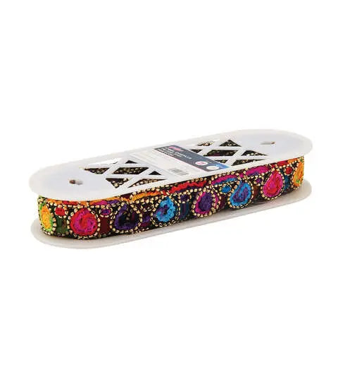 Yaya Han Sew on Tribal Chenille Tie Dye Teardrop Trim 1.56'' Multi Color - Per Yard