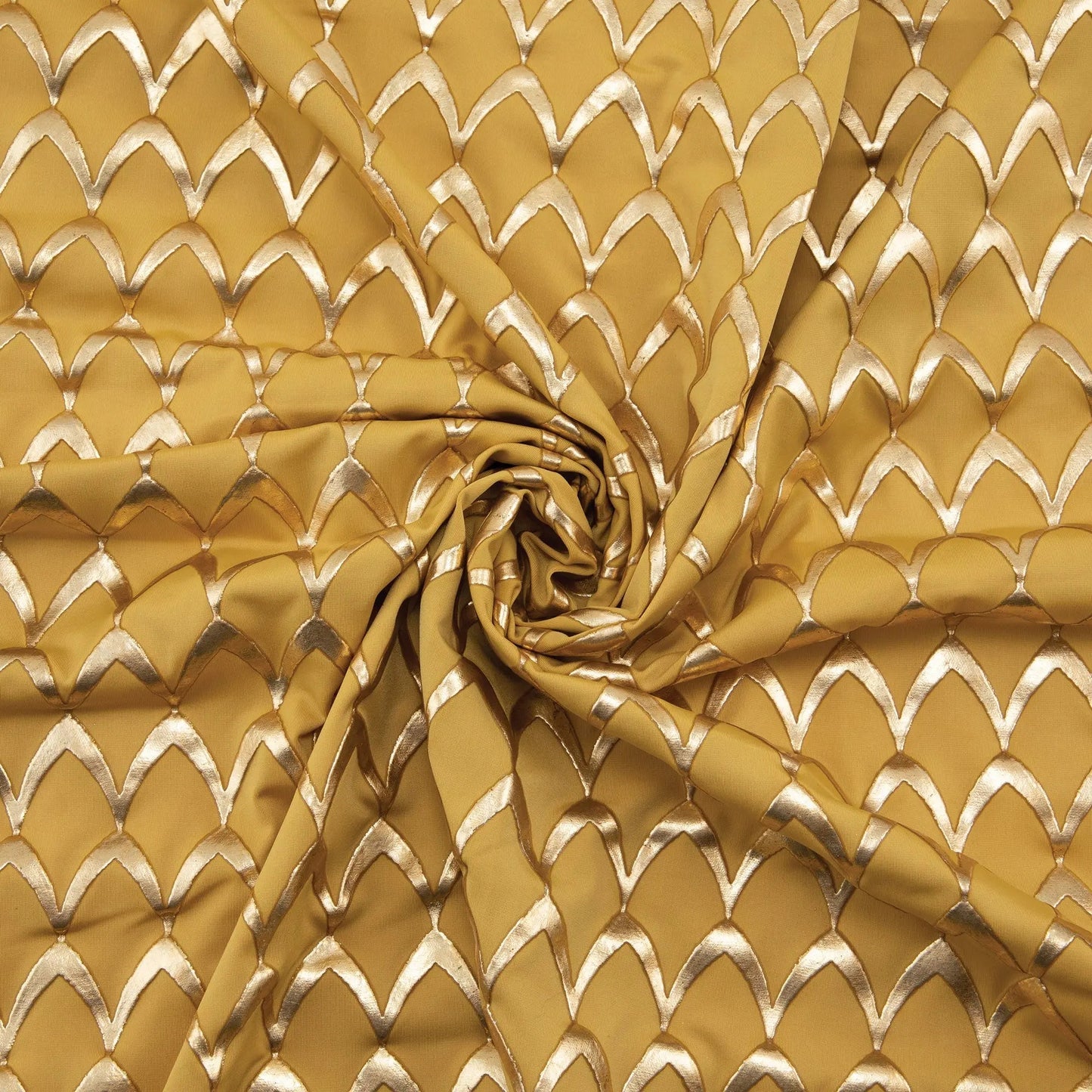 Yaya Han Stretch Rubber Metallic Scales Gold Fabric Per Yard