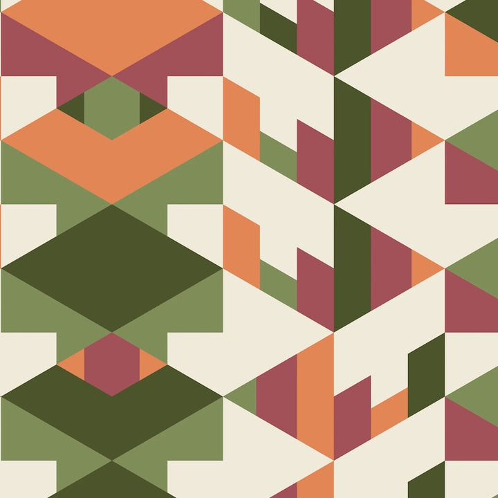 Orange and Green American Bold Hollyhock Cotton 44/45 Fabric Per Yard