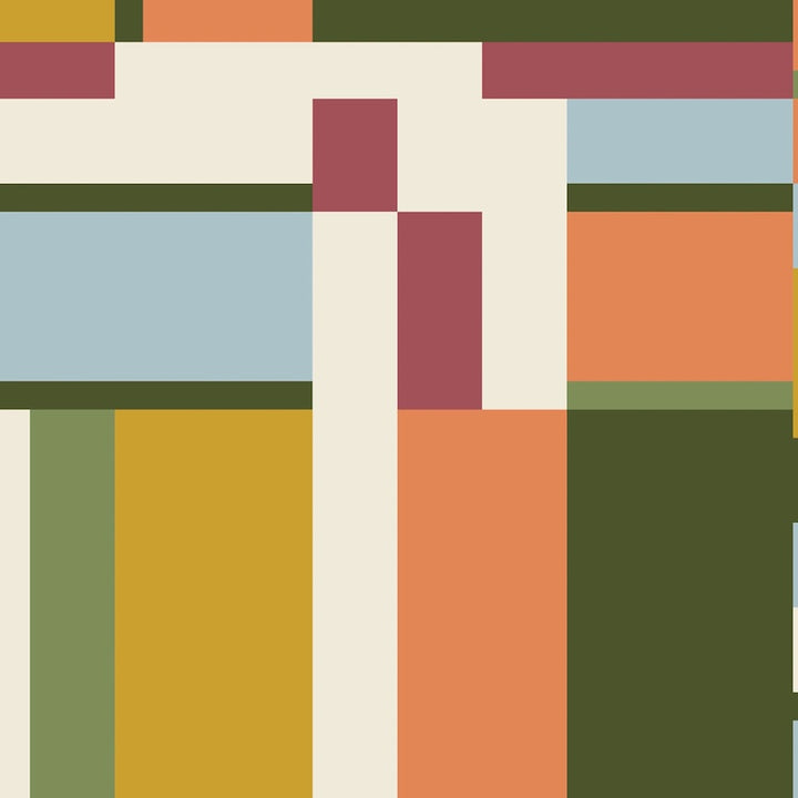 Orange and Green American Bold Oak Park Cotton 44/45 Fabric Per Yard