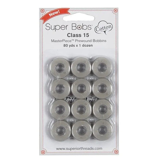 Super Bobs Cotton #156 Granite (Class 15) 12 pack pre-wound bobbins
