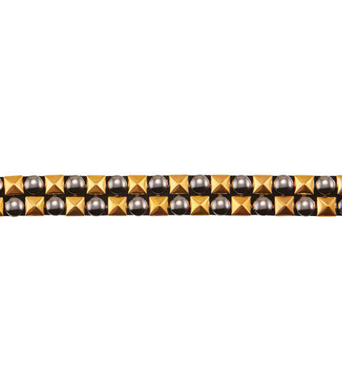 Yaya Han Iron on 2 row Studded Trim 0.63'' Gold & Pewter - Per Yard