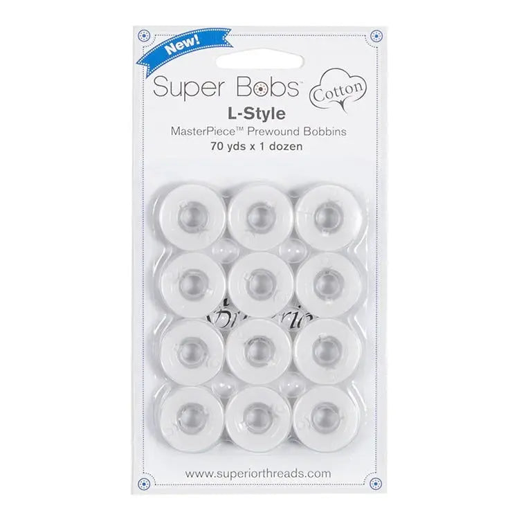 Super Bobs Cotton #186 Blanc (L Style) 12 pack pre-wound bobbins