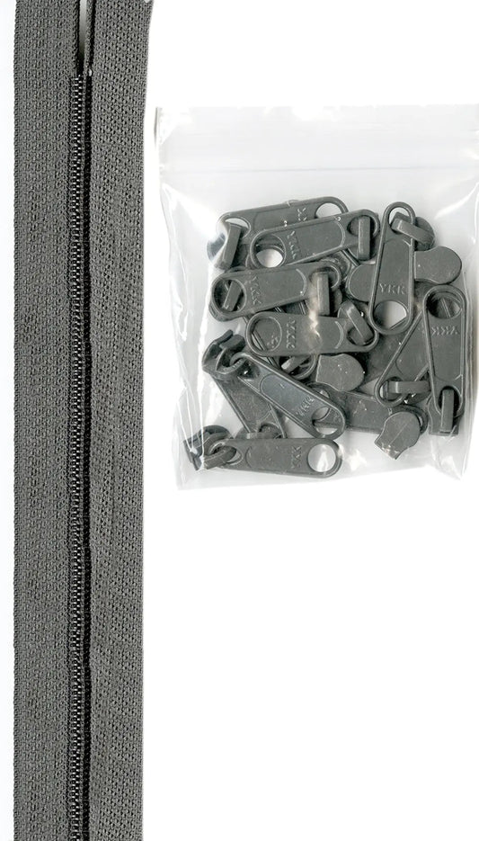 4 yards of 16mm #4.5 zipper chain and 16 Extra-Large Coordinated Pulls Pewter