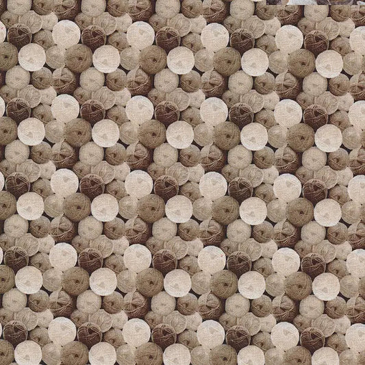 Brown Sepia My Pet Family Yarn Balls Cotton 44"/45" Fabric Per Yard