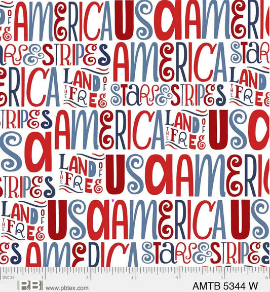 White Text America The Beautiful 44"/45" Fabric Per Yard
