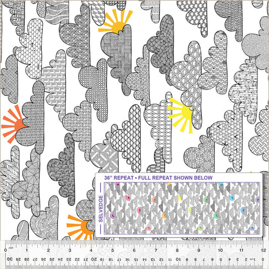 White Head In The Clouds Wideback Cotton Fabric Per Yard