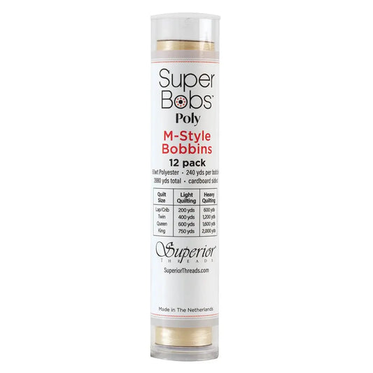 Super Bobs Poly #620 Cream (M-Style) 12 pack pre-wound bobbins