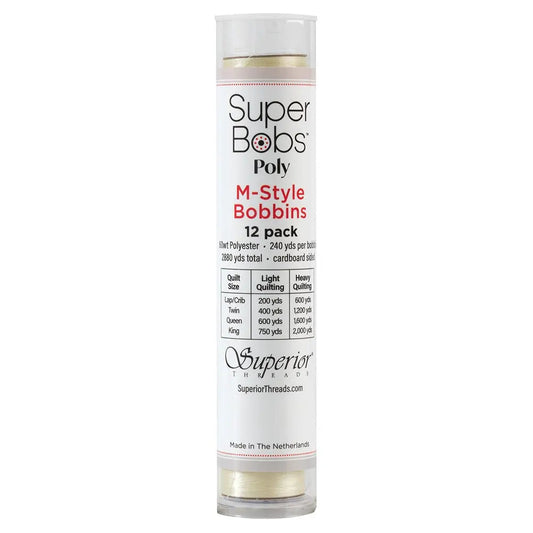 Super Bobs Poly #651 Ivory (M-Style) 12 pack pre-wound bobbins