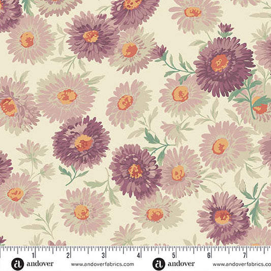 Lilac Chrysanthemum 108's by Laundry Basket Quilts Cotton Wideback Fabric Per Yard