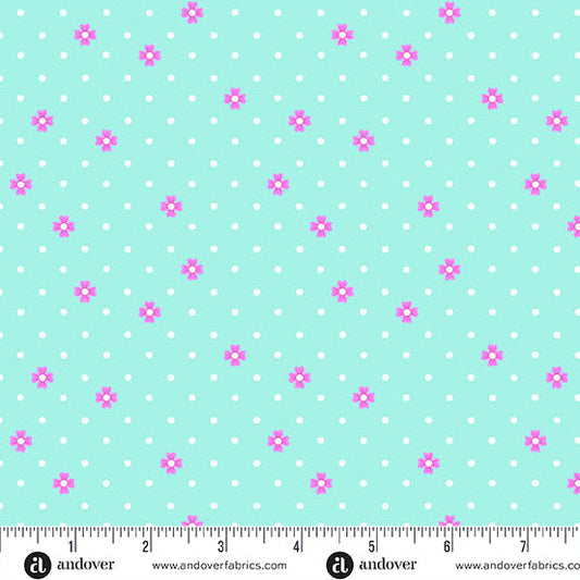 Aqua Dot Dot Bloom Color Pop Playground Cotton 44"/45" Fabric Per Yard