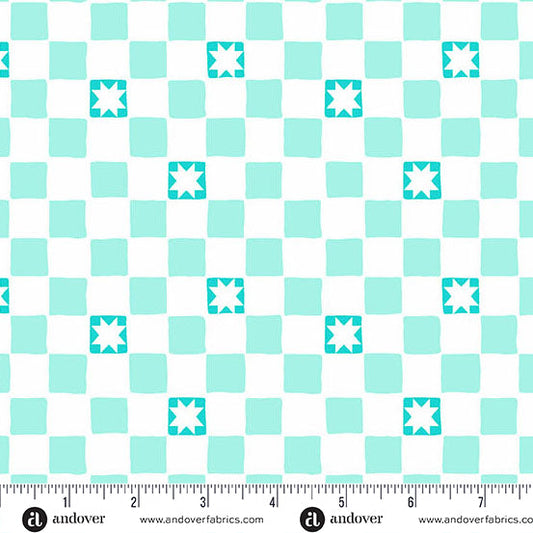 Aqua Twinkle Tiles Color Pop Playground Cotton 44"/45" Fabric Per Yard