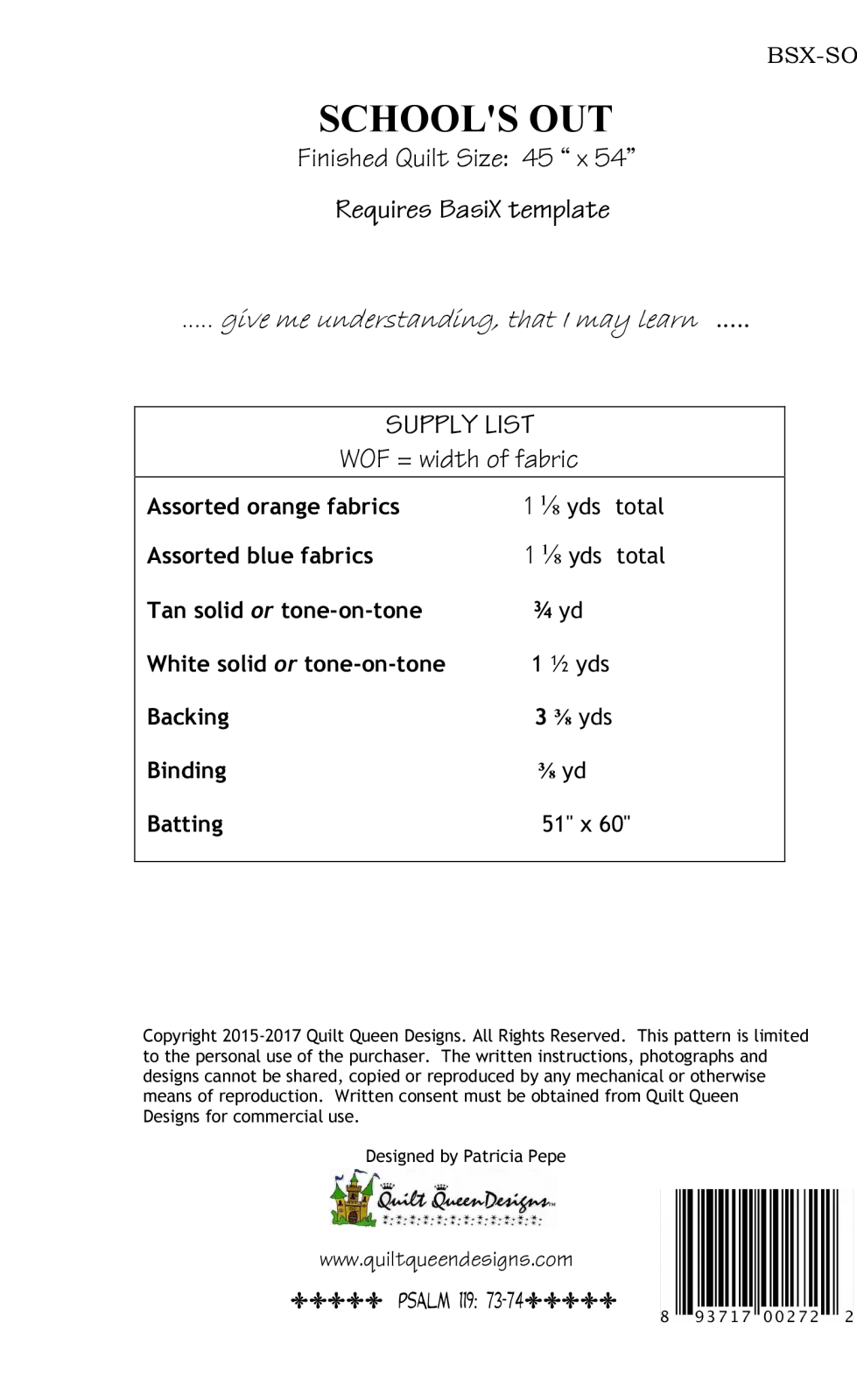 BasiX School's Out Pattern