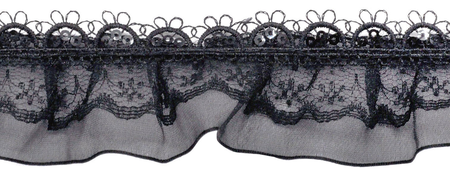 Belagio Enterprises - 1 1/2" Width Doubled Gathered Lace (10 Yard Roll) - BRL-801-02 Black