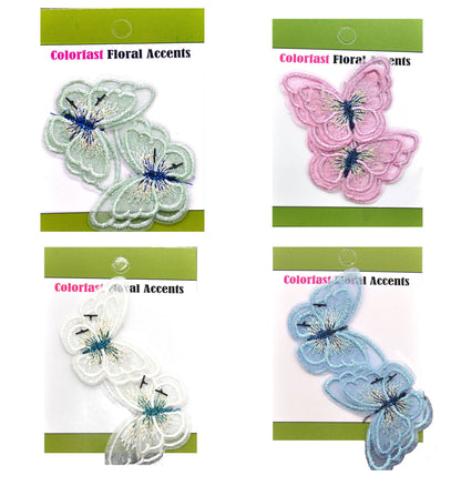 Belagio Enterprises - 2" Embroidered Butterfly Appliques - 12pcs Per Card (6 Cards Per Order) - BPP-N1-27 White