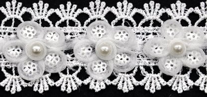 Belagio Enterprises - 2" Width Embossed Lace Trim with Pearls (15 Yard Roll) - BTP-1809-27 White