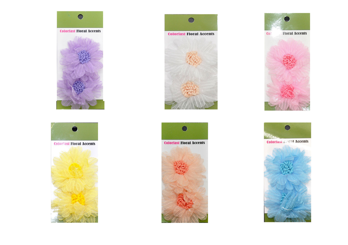 Belagio Enterprises - 2pcs Fine Netting Flower Appliqués - 3" round (6 Cards Per Order) - BPP-A4-20 Pink