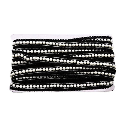 Belagio Enterprises - 3" Width Double Gathered Lace with Scattered Pearls (10.5 Yard Roll) - BTP-1801-02 Black