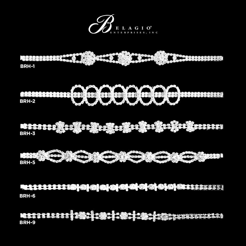 Belagio Enterprises - 6pcs Silver Rhinestone Elastic Headband - BRH-2