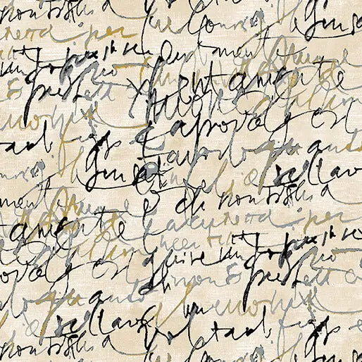 Black/Cream Fluidity Script Large Cotton 44”/45" Fabric Per Yard