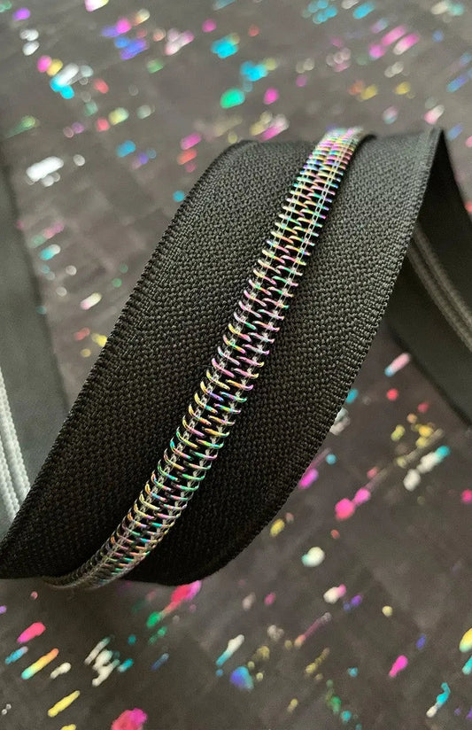 Black Zipper Tape with Iridescent Teeth