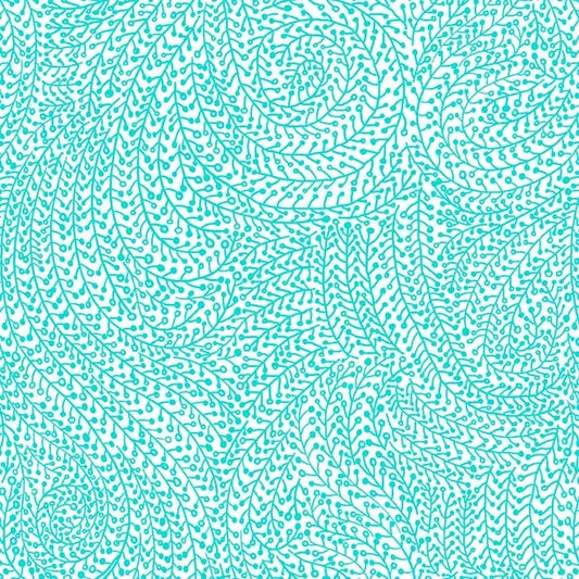 Blue Aqua Vine Maze Cotton Wideback Fabric Per Yard
