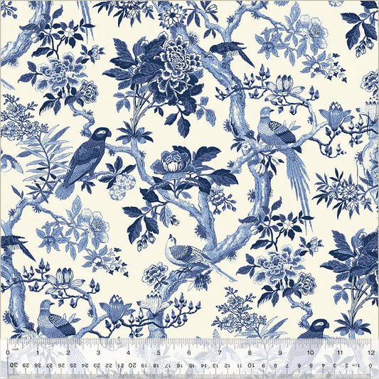 Blue Byrd Porcelain Wideback Cotton Fabric Per Yard