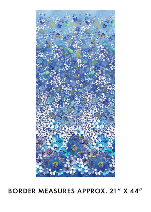 Blue Cobalt Metallic Impressions Meadow Cotton 44"/45" Fabric Per Yard