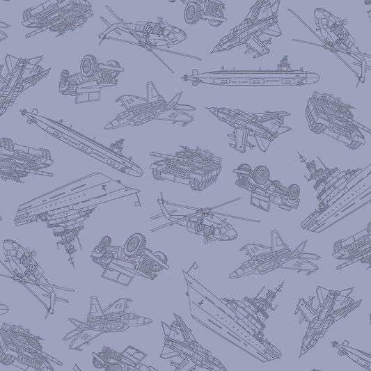 Blue Military Convoy Path to Freedom Cotton 44"/45" Fabric Per Yard