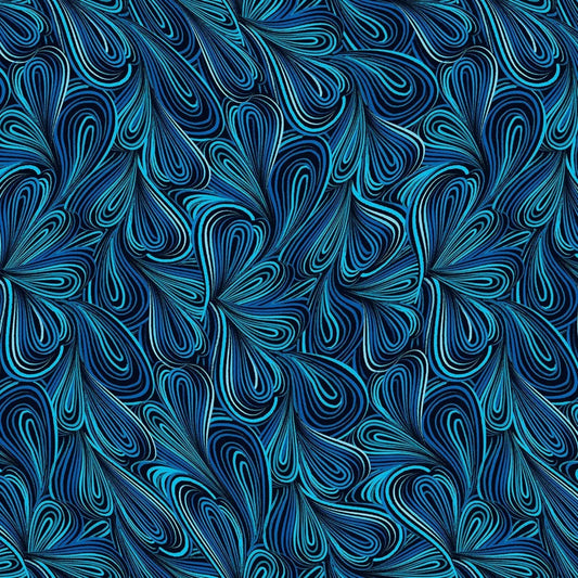 Blue Multi Color Flow Cotton Wideback Fabric per yard