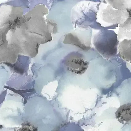 Blue Navy Flower Wash Cotton Wideback Fabric per yard