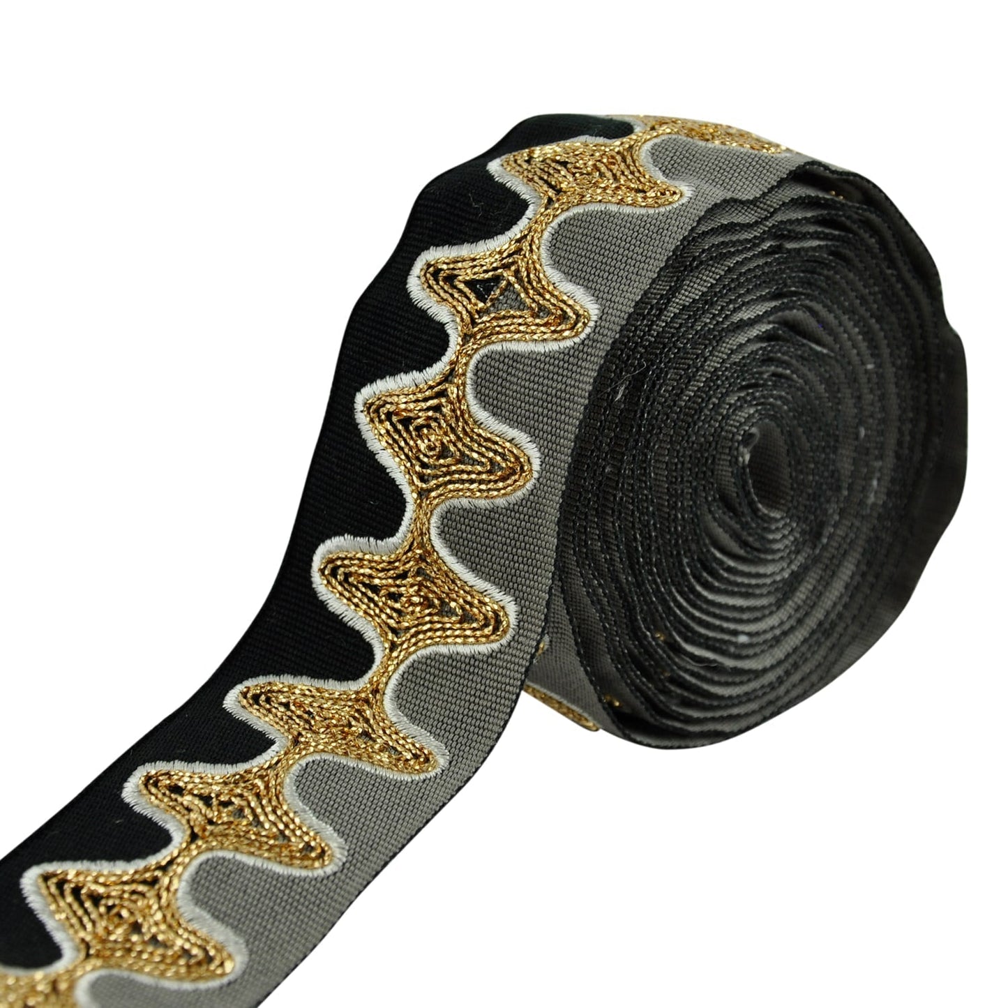 Bose Waves Embroidered Decorative Trim Tape - 2" Width (25 YDS) - BR-7533-02/49 Black/Pewter
