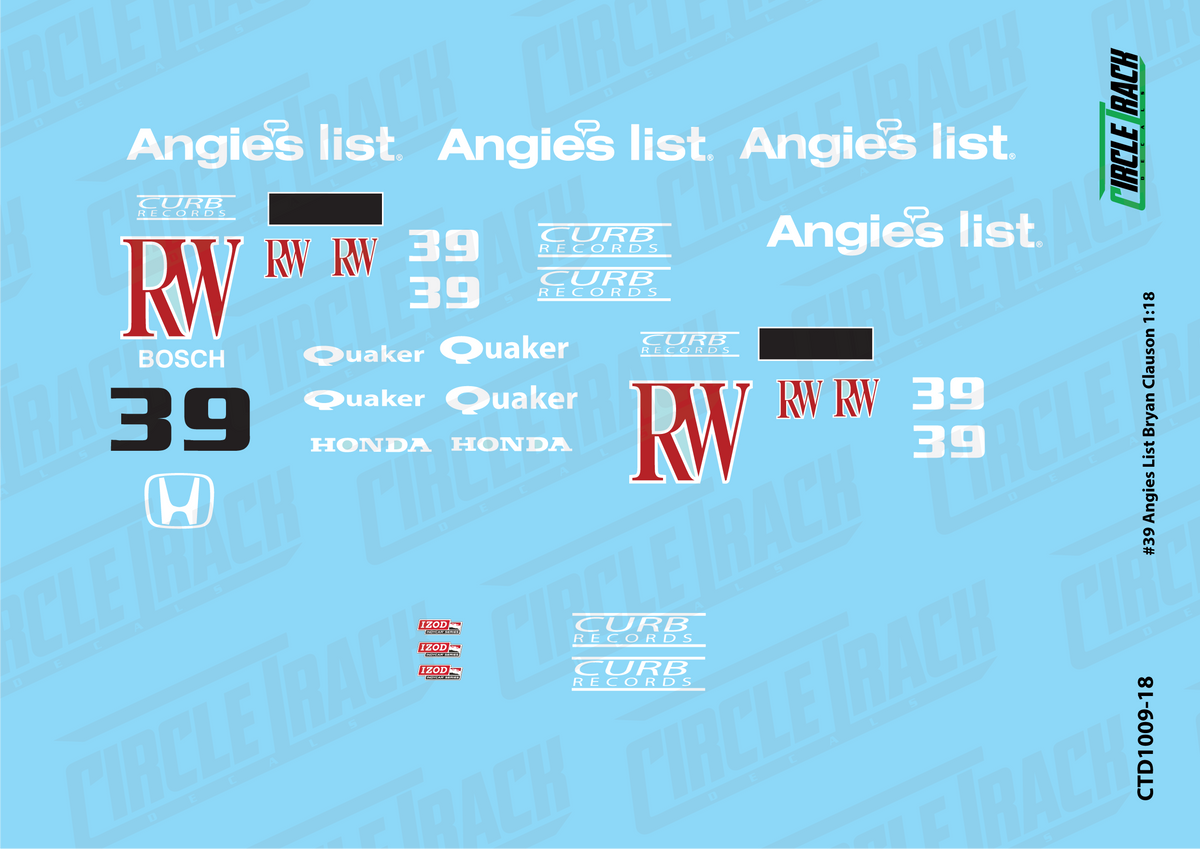 Circle Track Decals #39 Angie's List Bryan Clauson Indy Car Decal Set ...