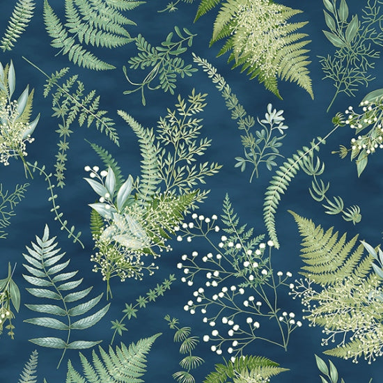 Chickadee Cheer Deep-Blue-Gold Cotton 43"/44" Fabric Per Yard