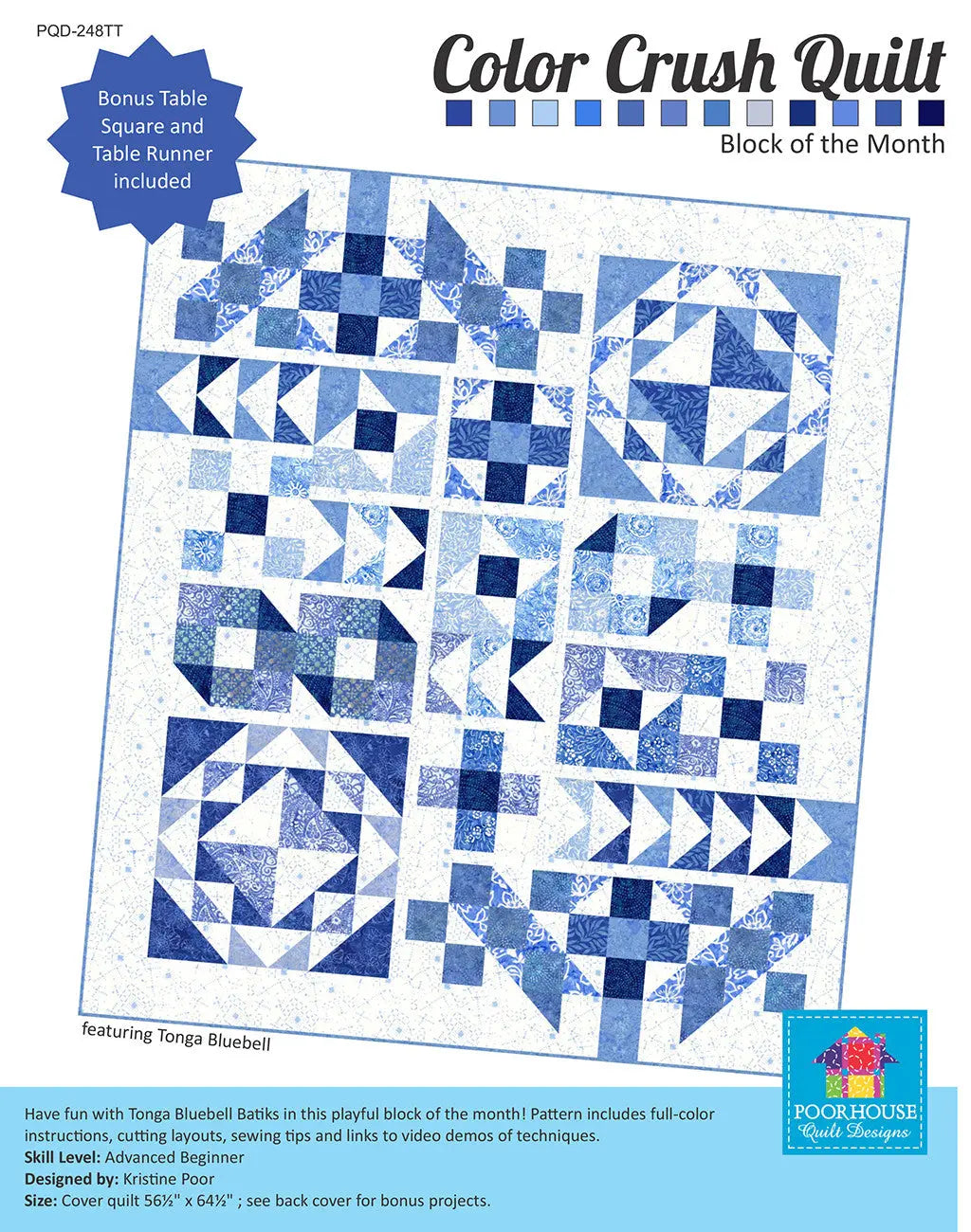 Color Crush Block of the Month for Tonga Bluebell