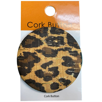 Cork Button (Leopard Print) - 2 Inch Large - BCB-1015L (1pc x 3 Cards Per Order)