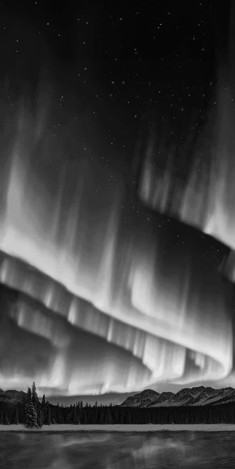 Cosmic Flow Black/White Aurora Borealis Cotton Wideback Fabric per yard