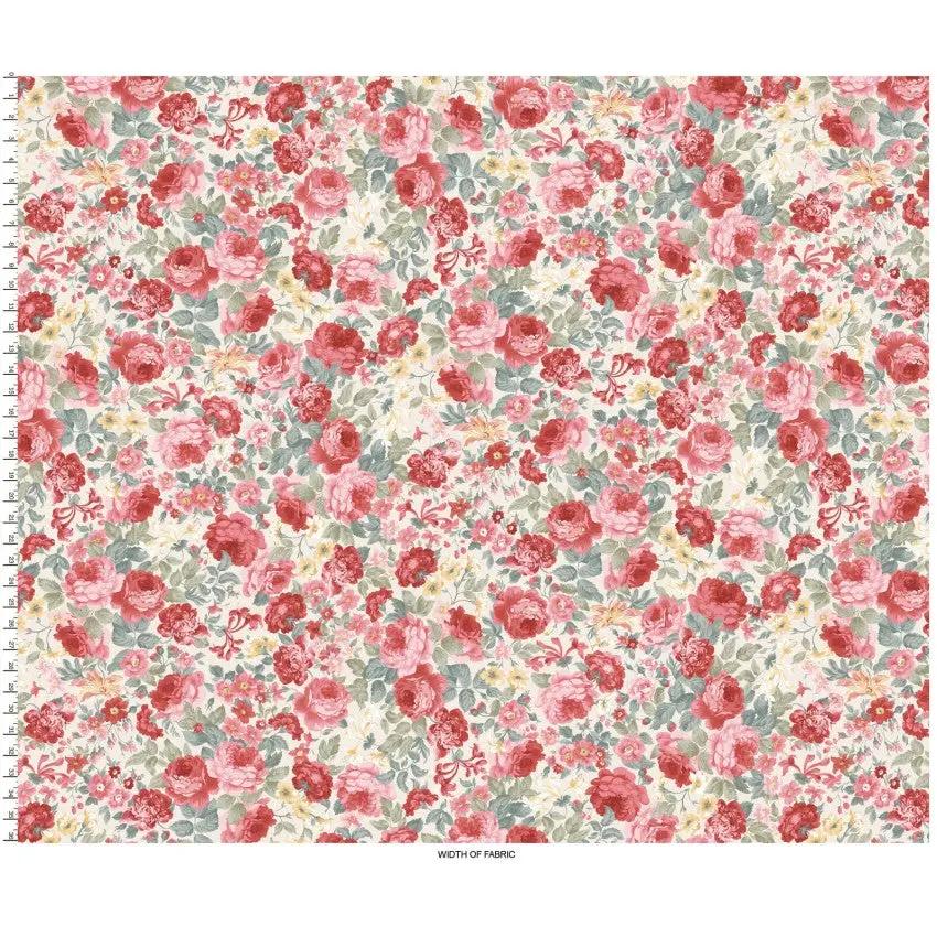 Cream/Multi Focal Floral La Fleur Flannel Cotton 42"/43" Fabric Per Yard