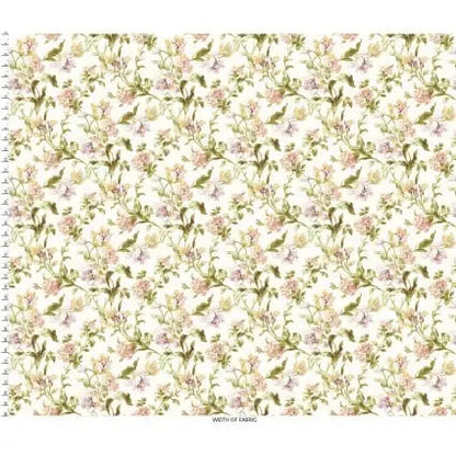 Cream Scrolling Tulips Cotton 43"/44" Fabric Per Yard