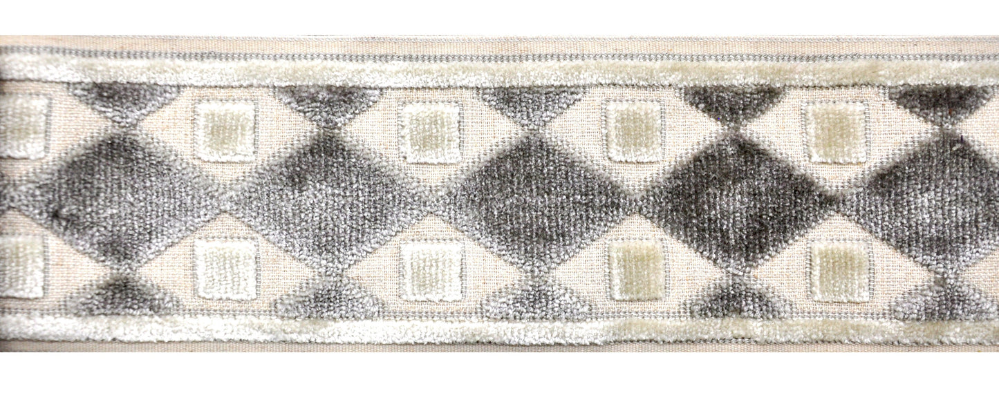 Decorative Chenille Trim Tape - 3 1/2" Wide (25 Yard Roll) - BR-7539-11/24 Grey and Ivory