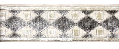 Decorative Chenille Trim Tape - 3 1/2" Wide (25 Yard Roll) - BR-7539-11/24 Grey and Ivory