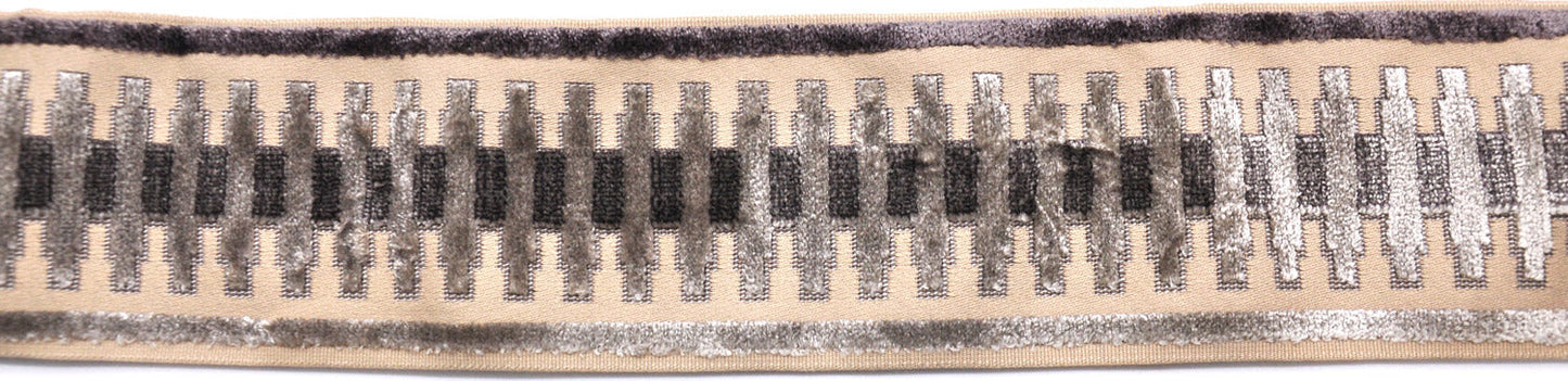 Decorative Chenille Trim Tape - 3 1/2" Width (25 Yard Roll) - BR-7522-94/11 Grey/Taupe