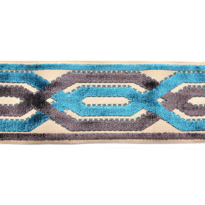 Decorative Chenille Trim Tape - 3 1/2" Width (25 Yard Roll) - BR-7524-23/49 Turquoise/Dark Grey