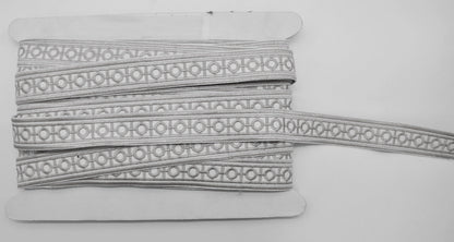 Embroidered Decorative Woven Trim Tape - 1 1/4" Width (23-30 Yard Roll) - BR-7338-11 Grey