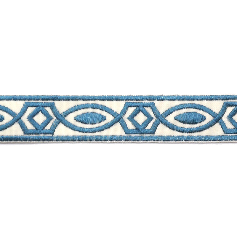 Embroidered Decorative Woven Trim Tape - 1 1/4" Width (25 Yard Roll) - BR-7339-05 Light Blue