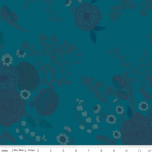 First Blooms Tonal Floral Denim Cotton Wideback Fabric per yard